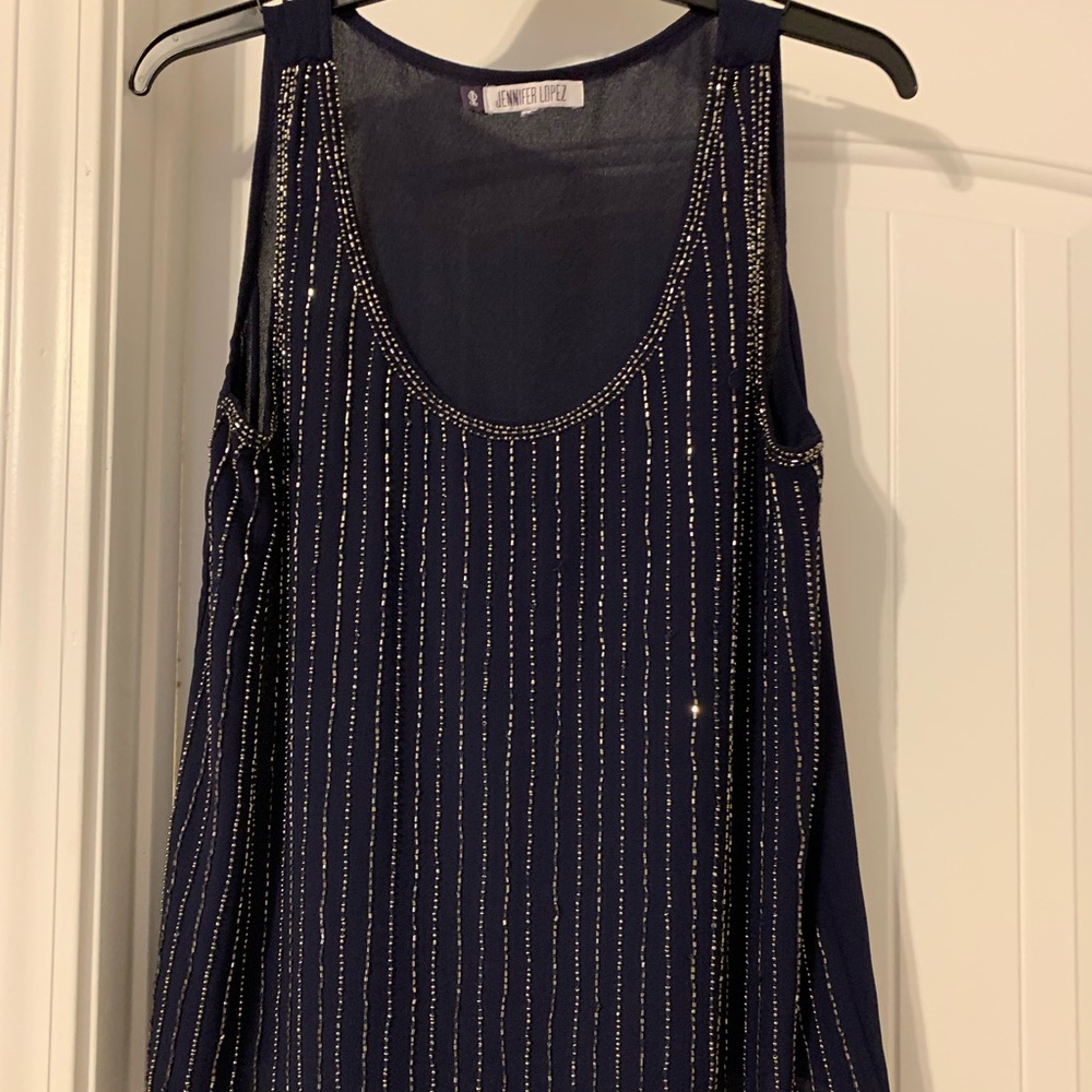 Jennifer Lopez blue beaded tank